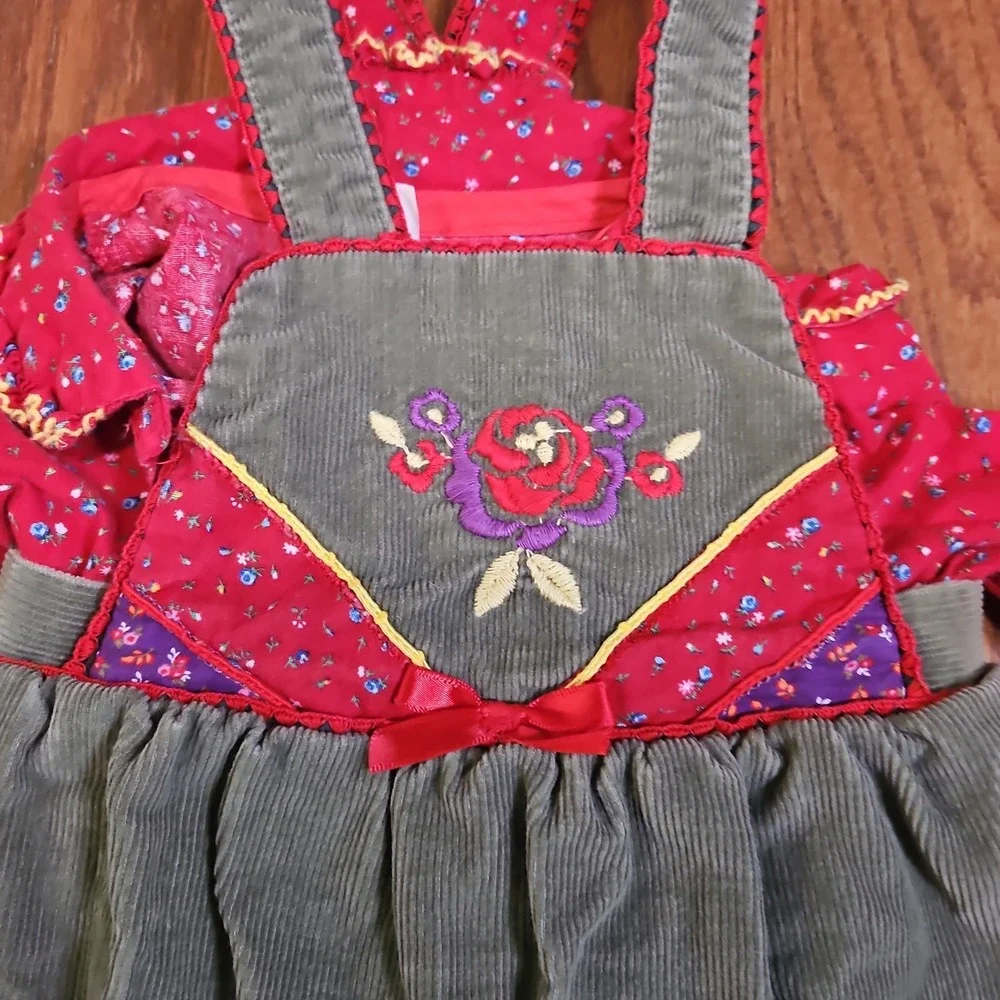 Vintage Carter's Girls Dress Size 4 Made In USA Floral Green Red